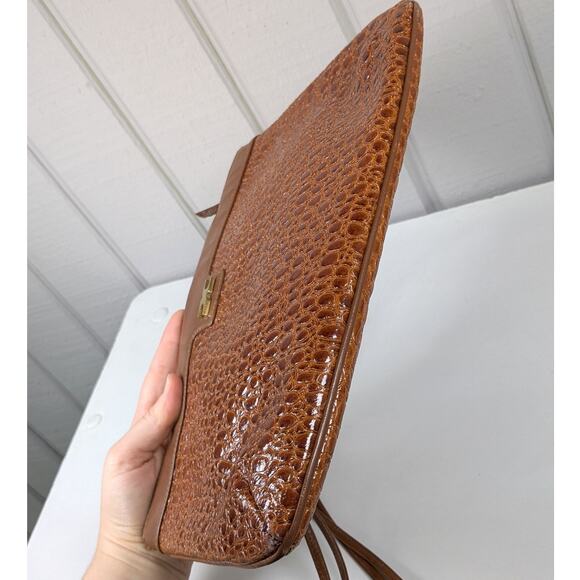 Vintage Sandro Brown Leather Faux Reptile Rectangular Shoulder Bag *READ - Picture 8 of 14